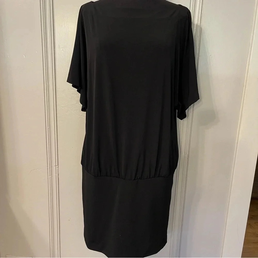 WHITE House Black Market Black Stretch Knit Drop Waist Dress, Size M‎